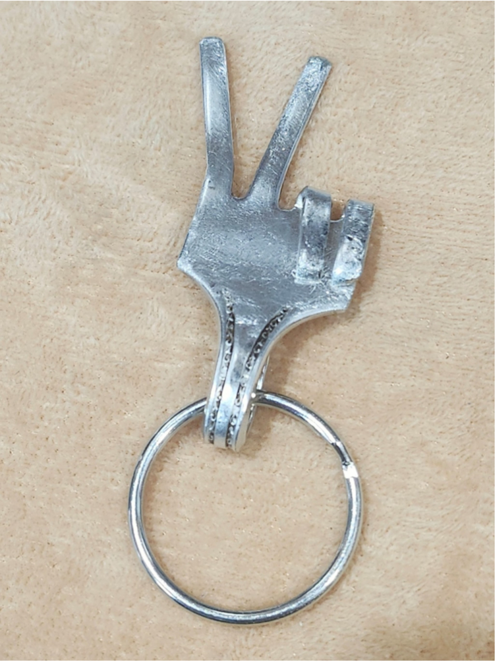 Peace Sign Fork Keychain Silver Plated